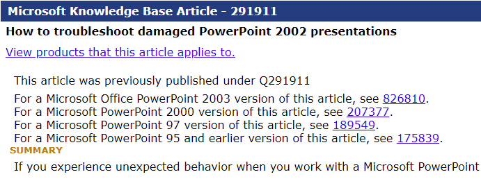 Microsoft Knowledge Base Article - 291911
