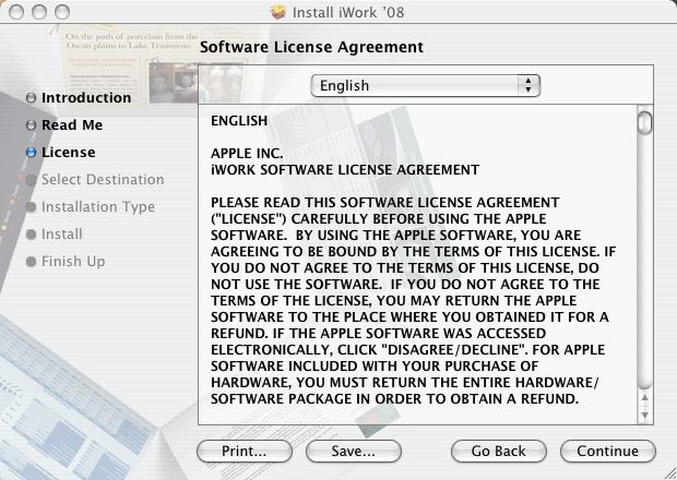 iWork License Screen