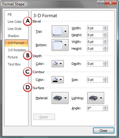 3-D Format Options for Shapes in PowerPoint 2007 for Windows