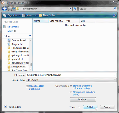Using the Save as PDF Add-in in PowerPoint 2007 for Windows