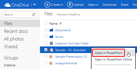 Open from OneDrive in PowerPoint for Windows