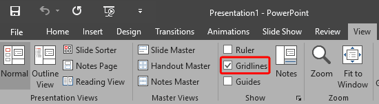 Gridlines in PowerPoint 2016 for Windows