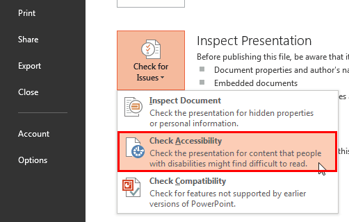 Check Accessibility in PowerPoint 2013 for Windows