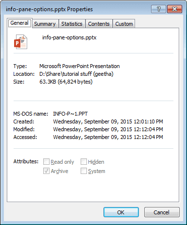 Advanced Presentation Properties in PowerPoint 2013 for Windows