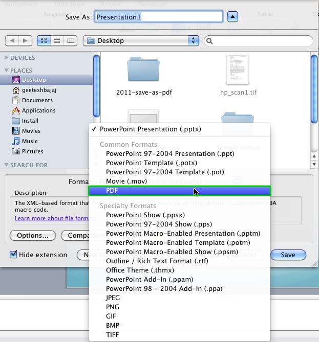 Save as PDF in PowerPoint 2011 for Mac