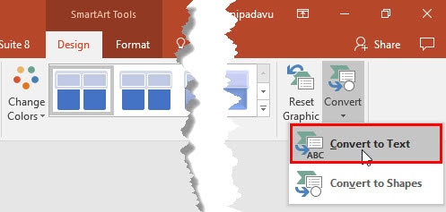 Convert SmartArt Graphic to Text in PowerPoint 2016 for Windows