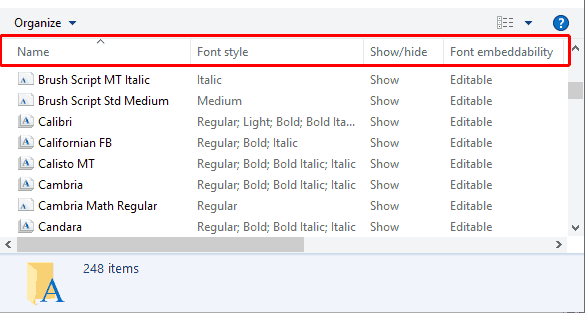 Identify Font Types in Microsoft Windows 7