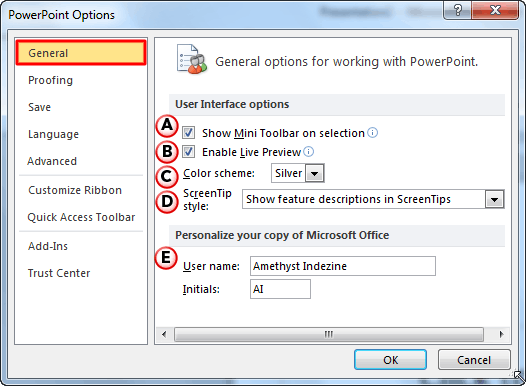 General Program Options in PowerPoint 2010 for Windows