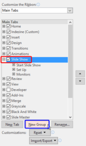Working with Custom Groups in Ribbon Tabs in PowerPoint 2016 for Windows