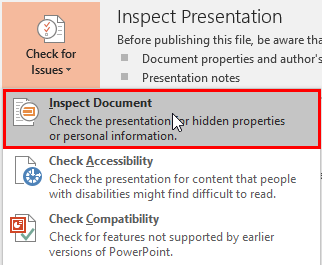 Inspect Document in PowerPoint 2016 for Windows