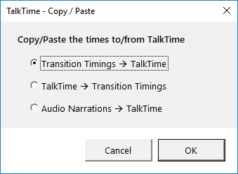TalkTime Copy Timings