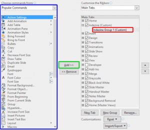 Adding Commands to Custom Groups in PowerPoint 2016 for Windows