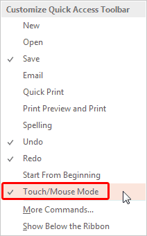 Explore the Touch/Mouse modes in PowerPoint 2013