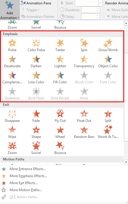 Emphasis Animations in PowerPoint 2016 for Windows