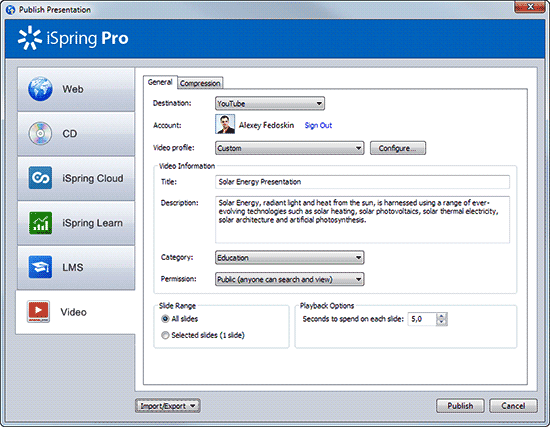 iSpring Pro’s Publish to YouTube