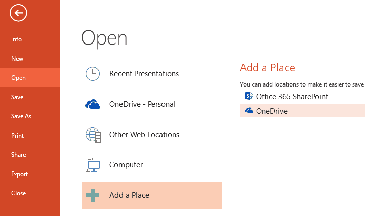 Add Places in PowerPoint 2013 for Windows