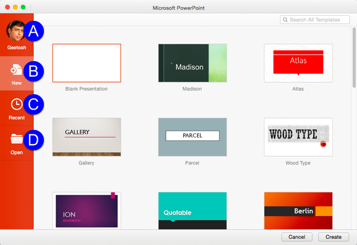 File Menu and Backstage View in PowerPoint 2016 for Mac