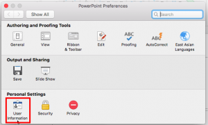 Account Tab in Backstage View in PowerPoint 2016 for Mac