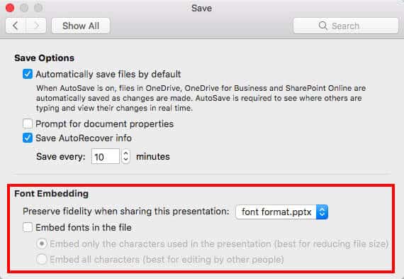 Embed Fonts in PowerPoint 2016 for Mac