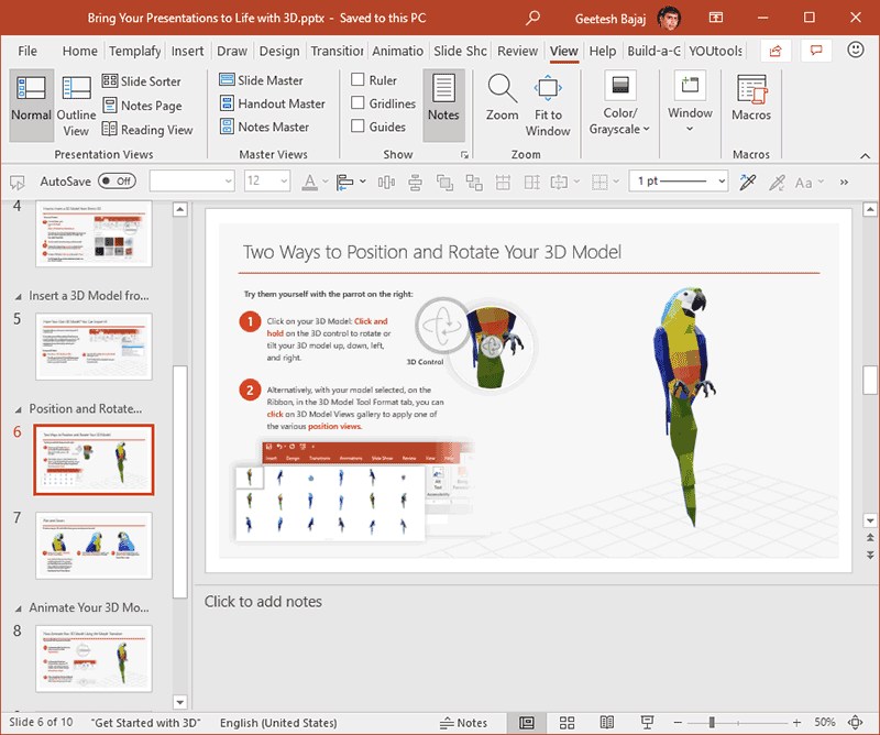 Notes Pane in PowerPoint 365 for Windows