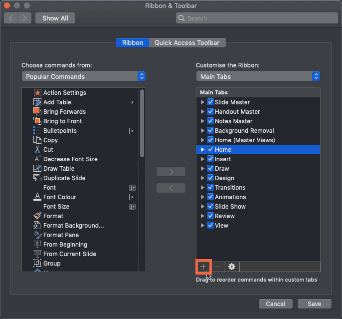 Add and Rename Ribbon Tabs in PowerPoint 365 for Mac