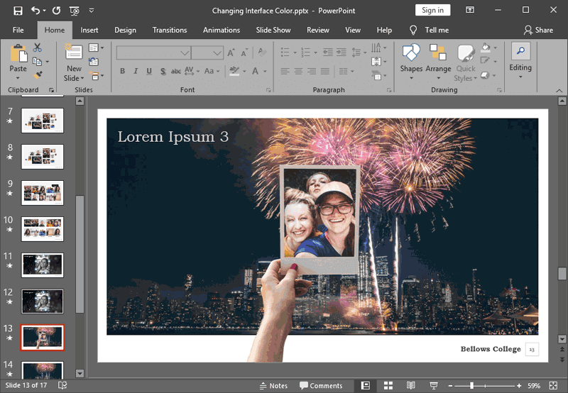Changing Interface Color in PowerPoint 2019 for Windows