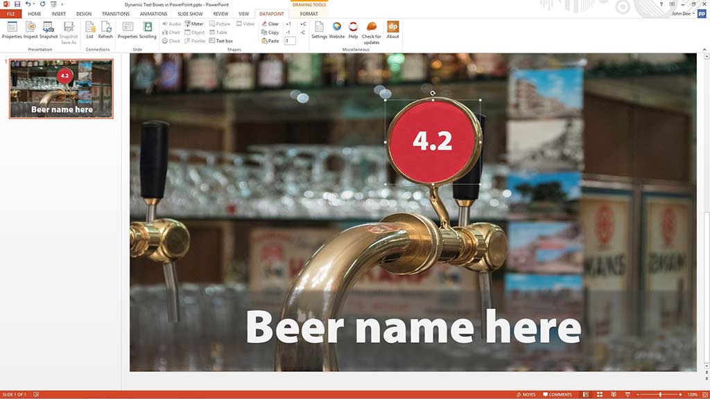 Beer price dynamically linked to text box